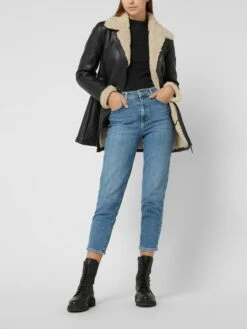 Cabrini Ledermantel Mit Teddyfutter - Schwarz