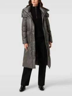 Blauer Usa Steppmantel Mit Abnehmbarer Kapuze - Mittelgrau