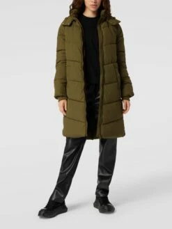 Pieces Steppmantel Mit Eingrifftaschen Modell 'LONG PUFFER' - Olivgrün
