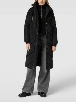 Kaffe Steppmantel Mit Stehkragen - Schwarz