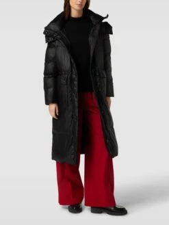 Blauer Usa Steppmantel Mit Abnehmbarer Kapuze - Schwarz