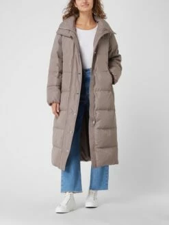 White Label Daunenmantel Mit Abnehmbarer Kapuze - Taupe