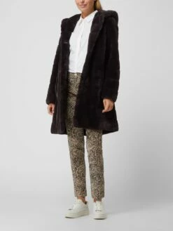 PETITE M. Mantel Aus Webpelz Mit Kapuze - Anthrazit