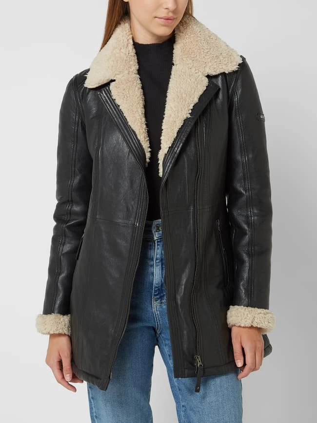 Cabrini Ledermantel Mit Teddyfutter - Schwarz 4 Cabrini Ledermantel Mit Teddyfutter - Schwarz – Bild 4