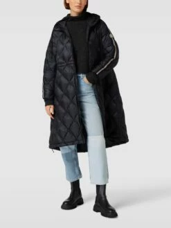 No.1 Como Steppmantel Mit Kontraststreifen - Schwarz